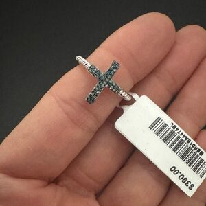 Cross Ring with Dark Blue Stones